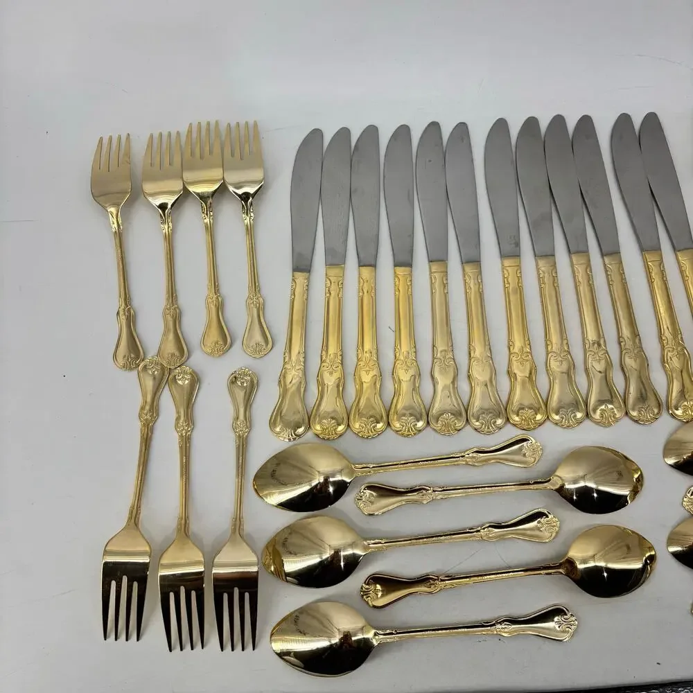 Alco Flatware Gold Tone Hollywood Regency Spoons Forks Knifes 49 Pcs